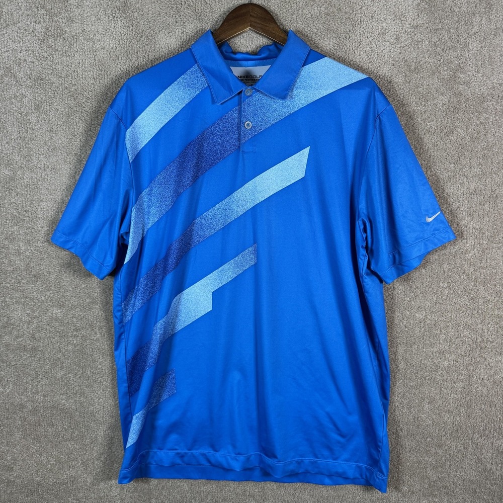 Nike Golf Tour Performance Polo Shirt Mens Large Blue Stripe DriFit Short Sleeve
